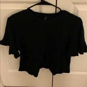 Black t shirt with ruffle sleeves